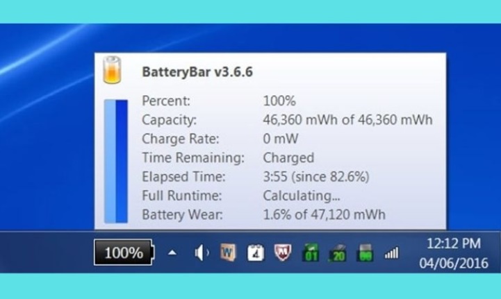 Phần mềm BatteryBar kiểm soát độ chai Pin Laptop